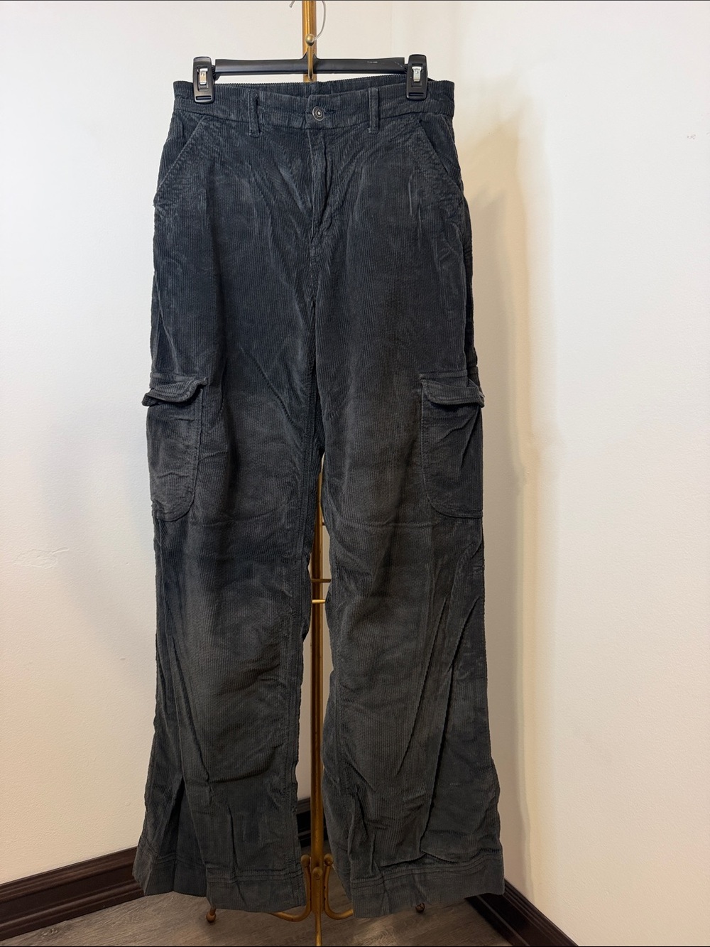 American Eagle Outfitters Black Wide Leg Corduroy Cargo Pants